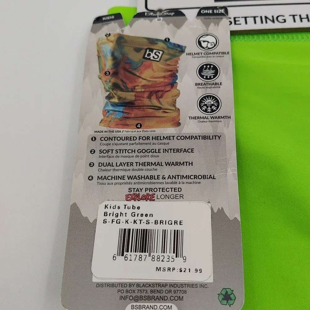BlackStrap Kids Tube Face Mask One Size Bright Green New Neck Gaiter UPF 50+